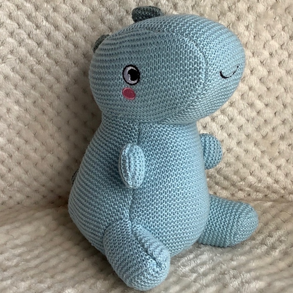 Spark Create Imagine Blue Knitted Dinosaur Rattle Stuffed Animal Plush Baby Toy